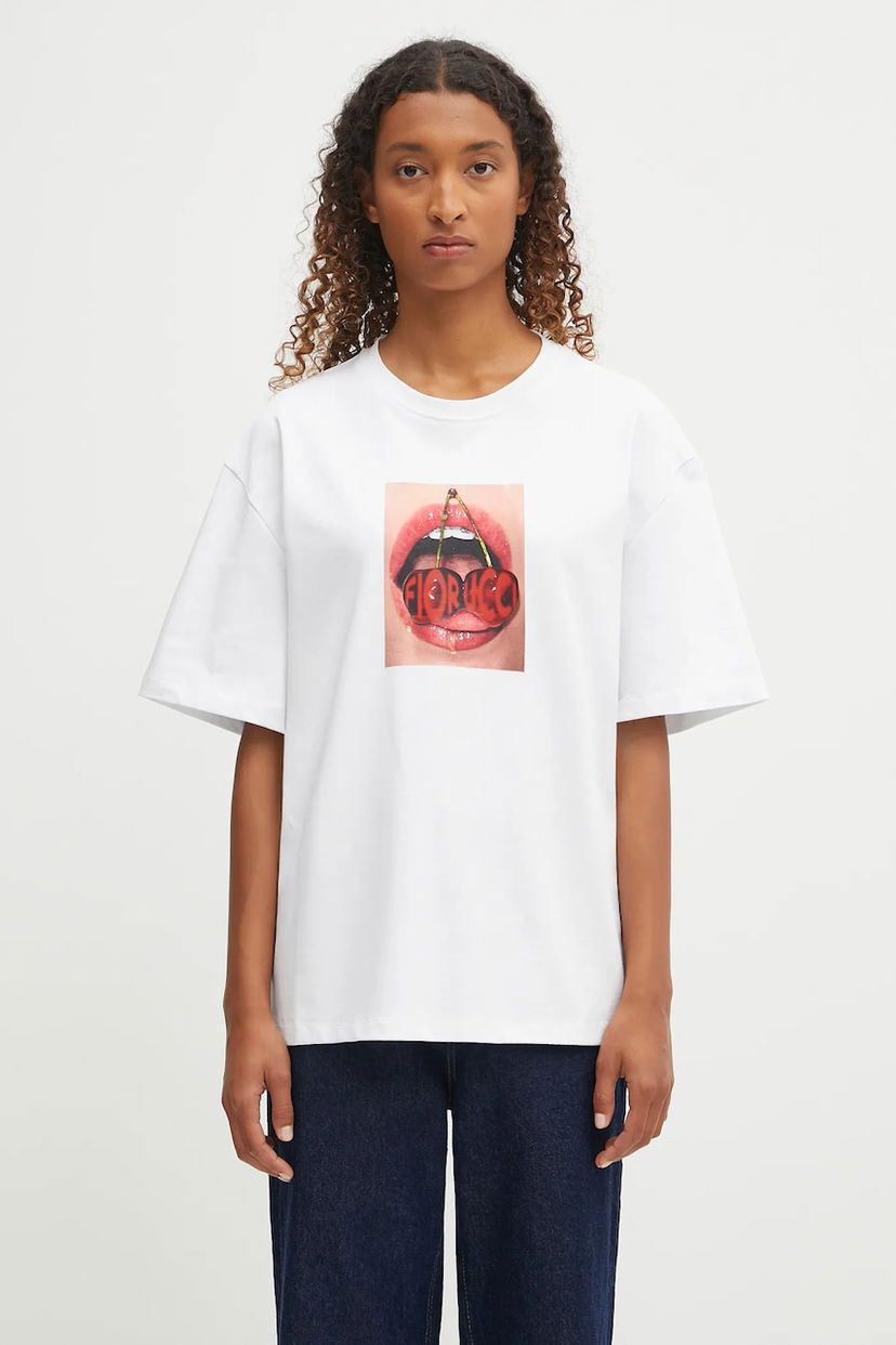 Тениска Fiorucci Fiorucci Cherry Mouth Print Boxy Fit T-Shirt Бяло | W02FPTSH103CJ01WH03