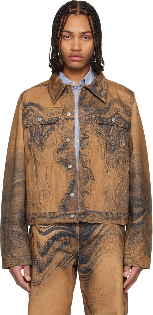 Distorted Print Denim Jacket