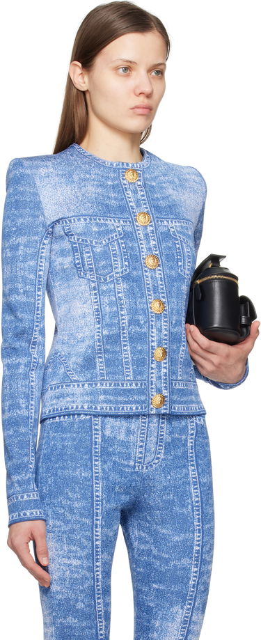 Комплект Balmain Balmain Jacquard Knit Denim Cardigan Синьо | EF1KL220KH80, 1