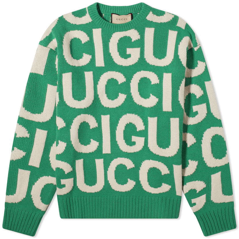 Пуловер Gucci Jumbo Logo Intarsia Crewneck Зелено | 763672-XKDLV-3521