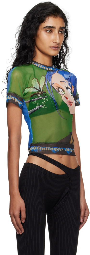 Тениска Ottolinger Ottolinger Anime Girl Graphic Mesh T-Shirt Зелено | 101-100401-05, 1