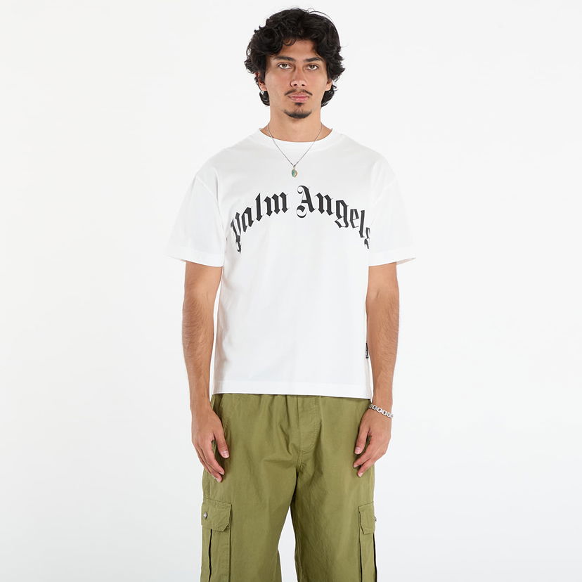 Тениска Palm Angels Palm Angels Curved Logo Regular T-Shirt Бяло | PMAA109F25JER0030310