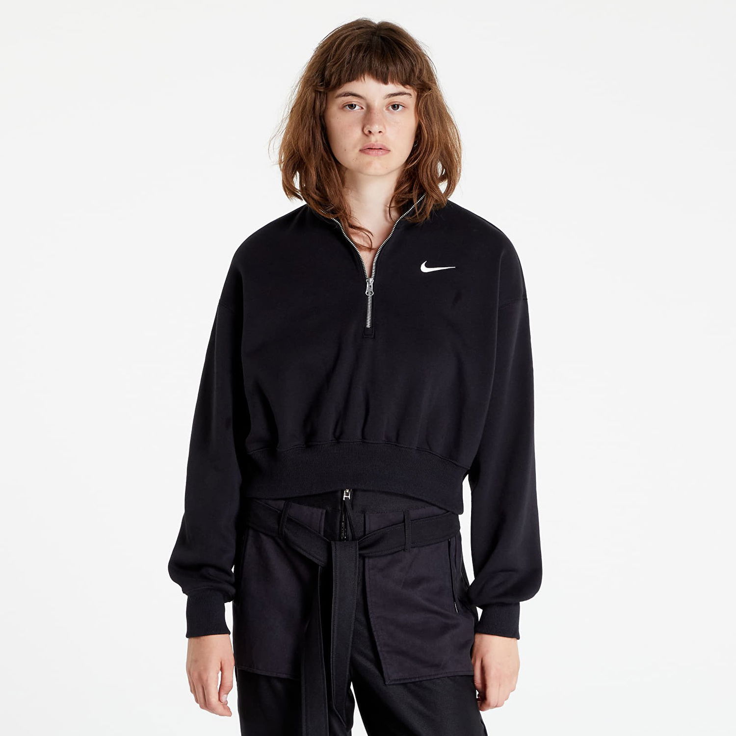 Суитчър Nike Phoenix Fleece  1/2-Zip Oversized Crop Sweatshirt Черно | DQ5767-010, 1