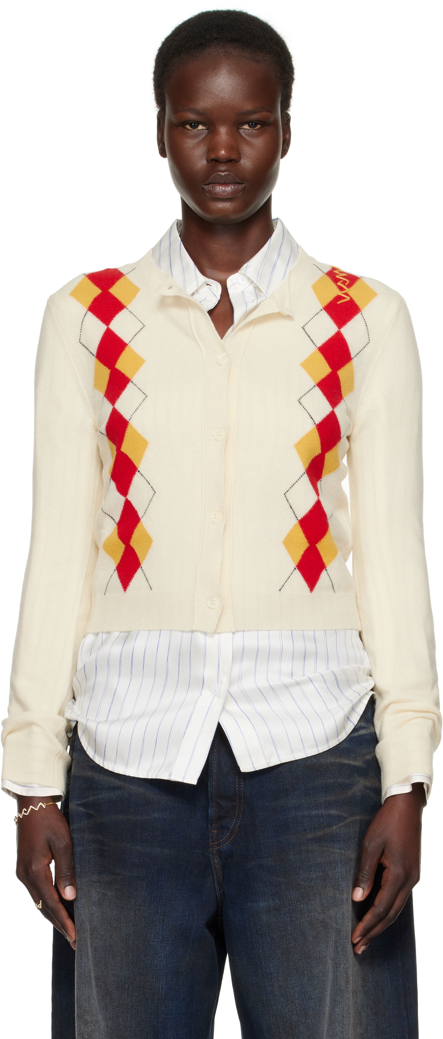 Пуловер Marni Marni Argyle Wool Cropped Cardigan Бяло | CDMD0397Q0 UFH546, 0