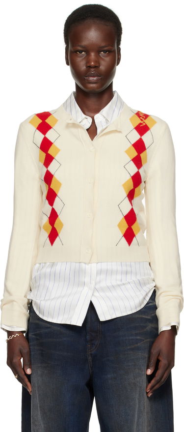 Пуловер Marni Marni Argyle Wool Cropped Cardigan Бяло | CDMD0397Q0 UFH546, 0