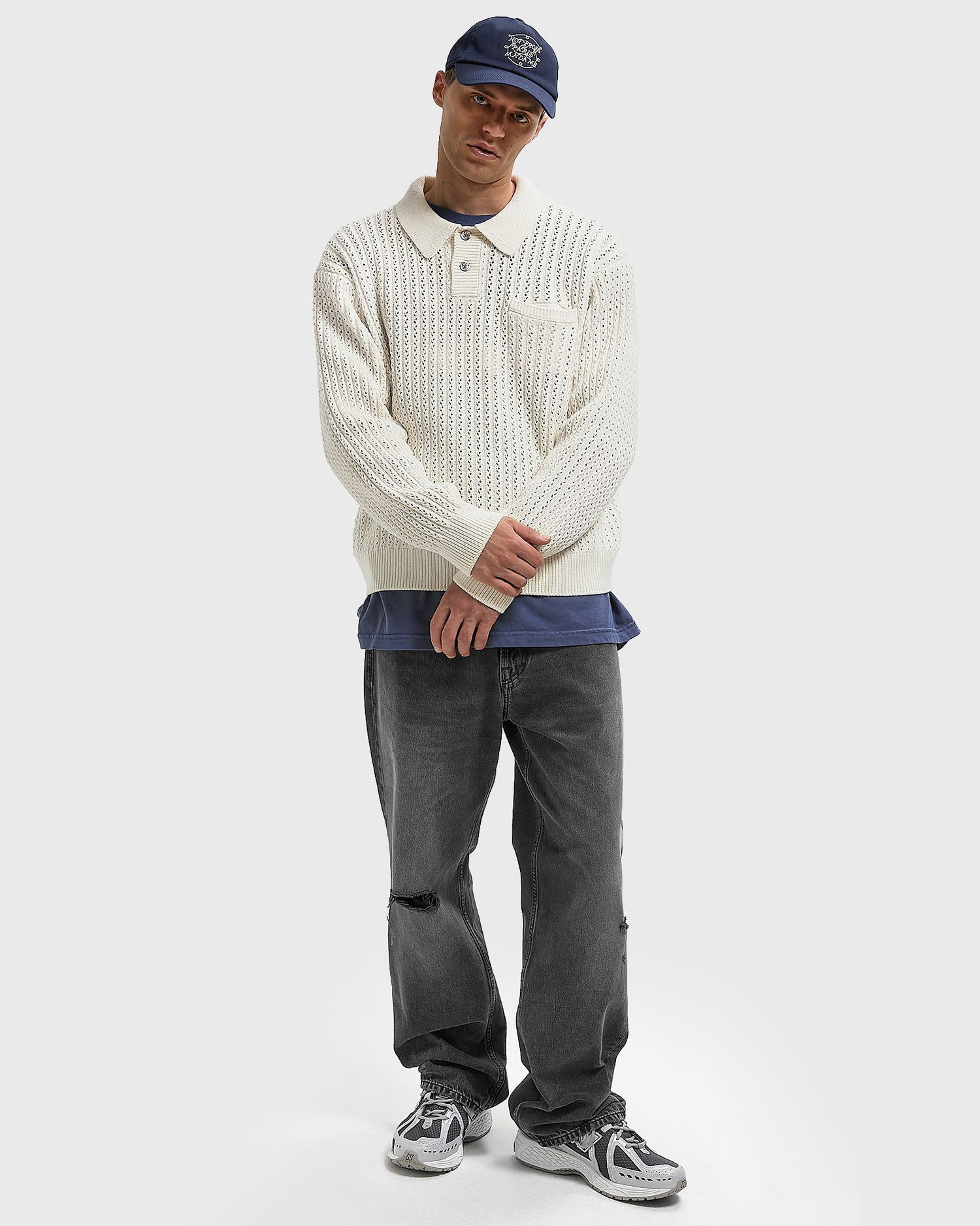Пуловер OBEY Obey Duane Polo Knit Sweater Бяло | 151000112-NAT, 1