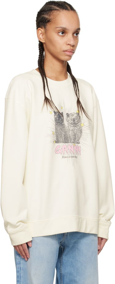 Суитчър GANNI GANNI Isoli Kittens Drop Shoulder Sweatshirt Бежово | T4163, 1