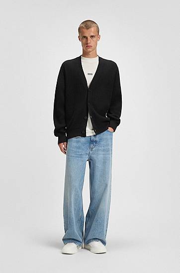 Пуловер BOSS Relaxed Fit Ribbed Cardigan Черно | 50543776, 1