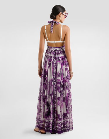 Pокля Dolce & Gabbana Dolce & Gabbana Majolica-Print Halter Neck Chiffon Dress Лилаво | F6TYTTHI1BXIP3TN, 2