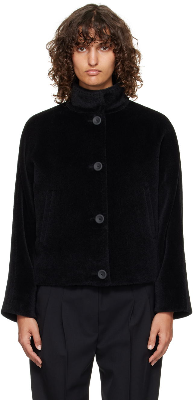 Caladio Cropped Textured High Neck Button-Up Jacket