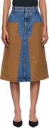 Stella McCartney Mixed Denim & Faux-Suede Midi Skirt