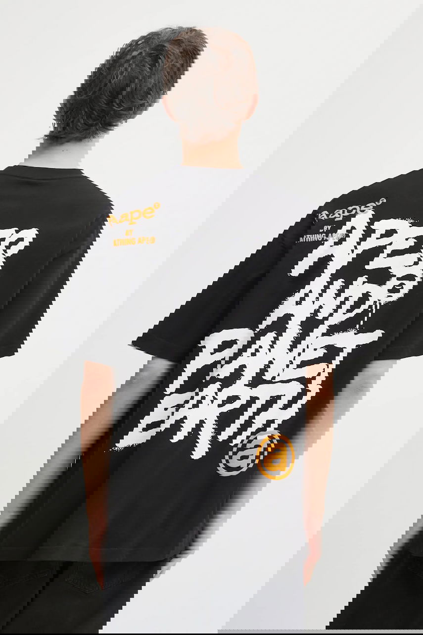 Тениска AAPE by A Bathing Ape Basic APES AND PLANET EARTH Graffiti Print T-Shirt Черно | AAPTEM1644XXO, 0