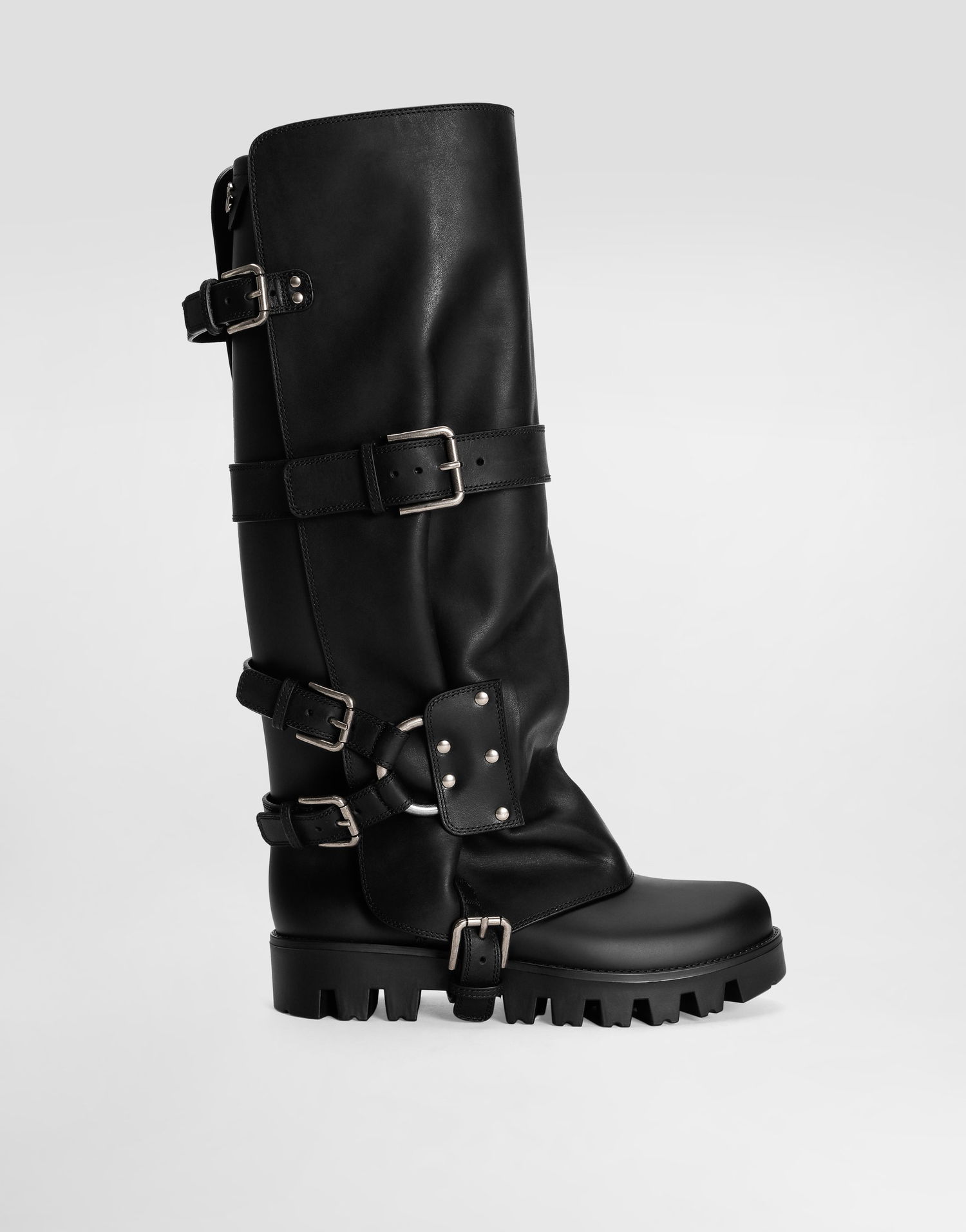 Аксесоари Dolce & Gabbana Dolce & Gabbana Calfskin & Rubber Buckle Knee-High Boots Черно | CU1288AX8728B956, 0