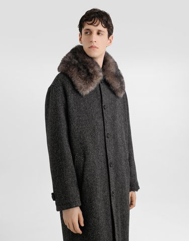 Палта Dolce & Gabbana Wool Chevron Coat with Fur Collar Сиво | G047VZFC2E6S8030, 3