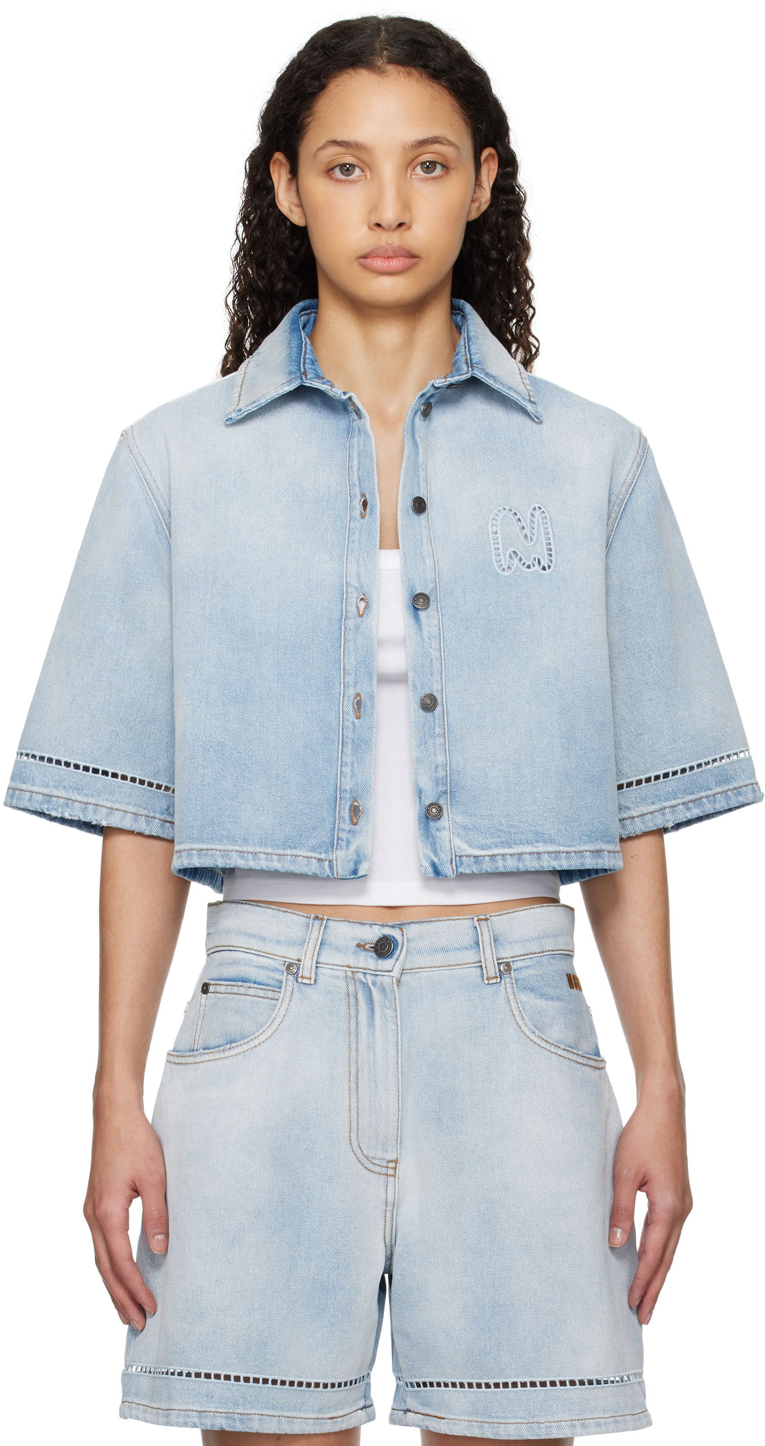 Риза MSGM MSGM Cropped Denim Shirt Синьо | 3841MDE232X 257271, 0