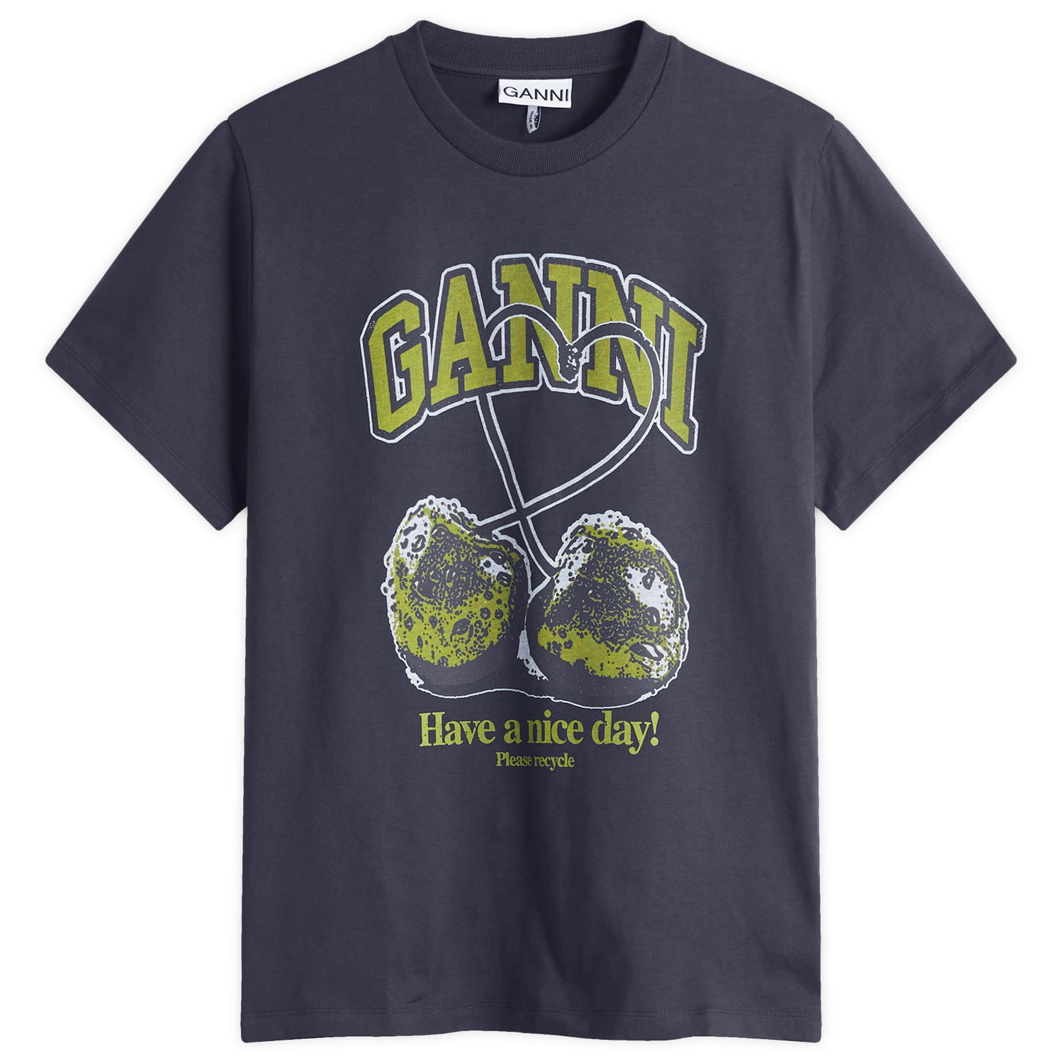 Тениска GANNI GANNI Relaxed Fit Graphic T-Shirt with Cherries Print Тъмно синьо | T4292-252, 1