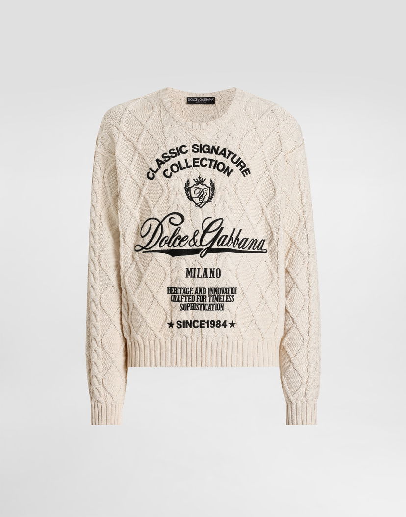 Пуловер Dolce & Gabbana Classic Signature Collection Pullover with Interwoven Pattern, Heritage and Innovation Crafted for Timeless Sophistication Бежово | GXX37ZJGMFLA3791