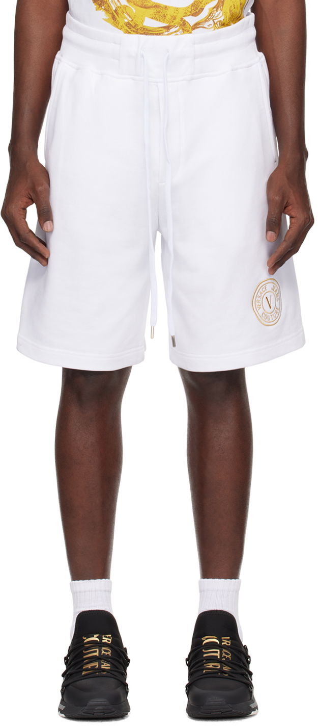 Къси панталони Versace Couture White V-Emblem Shorts Бяло | E76GADT02_ECF01T