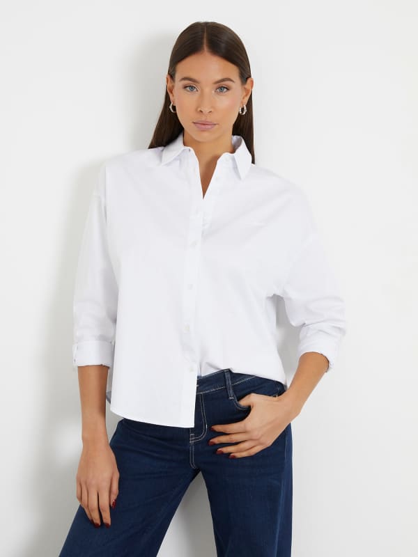 Риза GUESS Relaxed Fit Shirt Бяло | W4RH51WD2M1