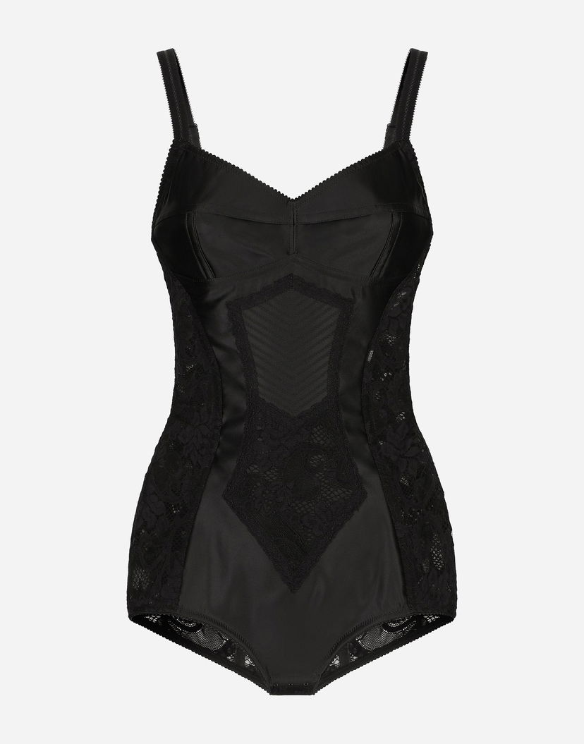 боди Dolce & Gabbana Lace And Satin Bodysuit Черно | F7AC8TGDCL9N0000