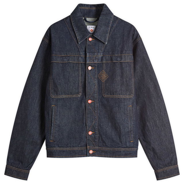 Casablanca Embroidered Monogram Denim Jacket, Size Large