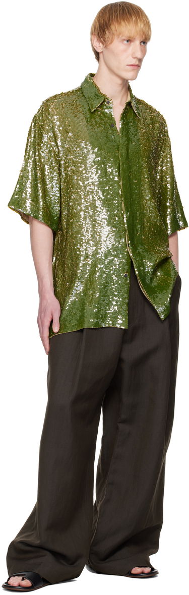 Риза Dries Van Noten Dries Van Noten Sequin Button-Up Shirt Зелено | 251-080751-1480, 3
