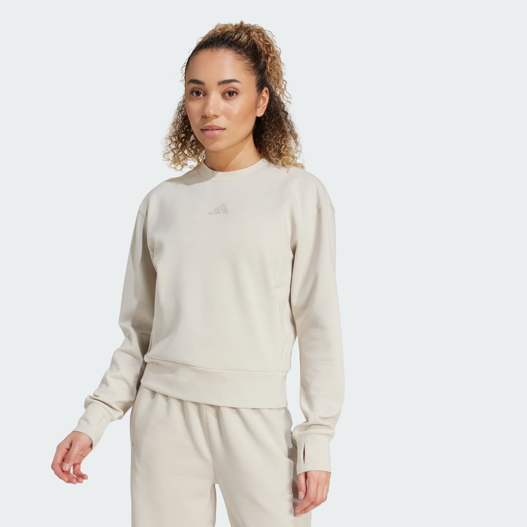 Суитчър adidas Performance Designed-for-Training Warm-Up Crewneck Sweatshirt Бежово | JV5764, 0