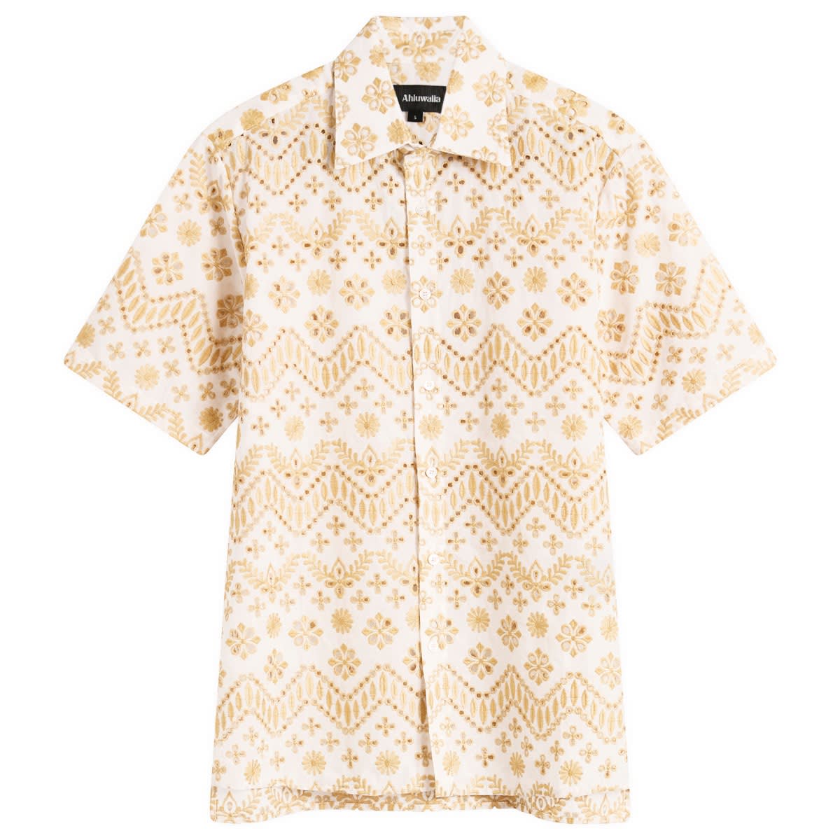 Риза Ahluwalia Kada Embroidered Short Sleeve Shirt Бяло | M-AHLU-TO029-SS26-FA290-WH, 0