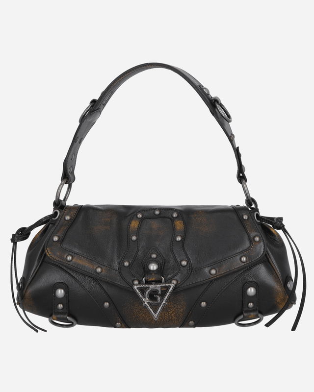 Washed Leather Shoulder Bag Black