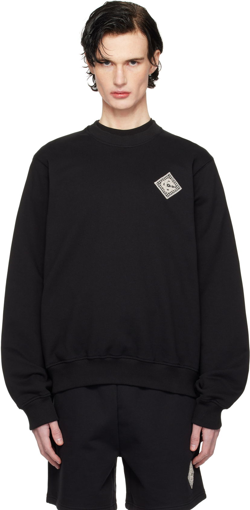 Пуловер Casablanca Pearl Diamond Patch Sweatshirt Черно | MPS25-JTP-293-06