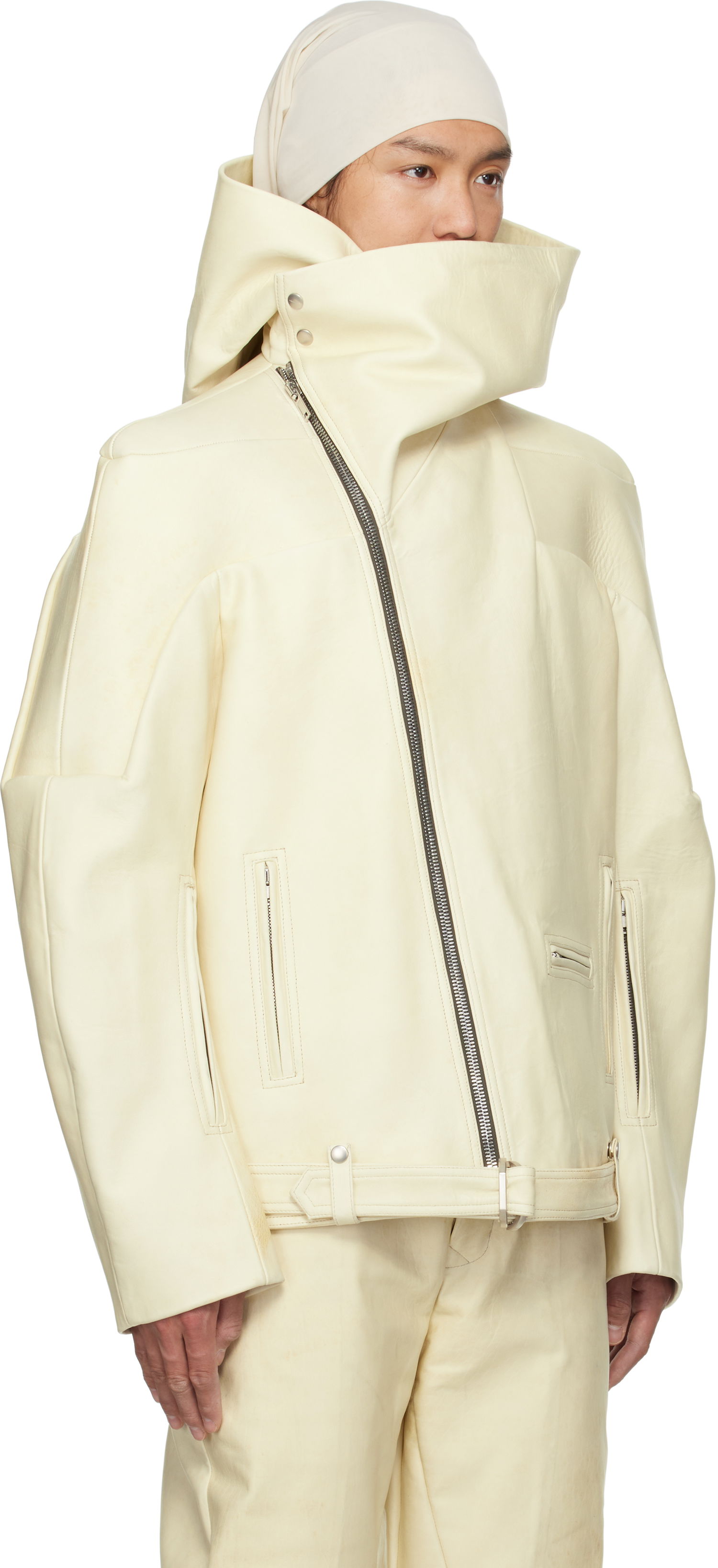Яке Rick Owens Rick Owens Hollywood Hooded Stooges Leather Jacket Бяло | RR01E5704 LBH, 1