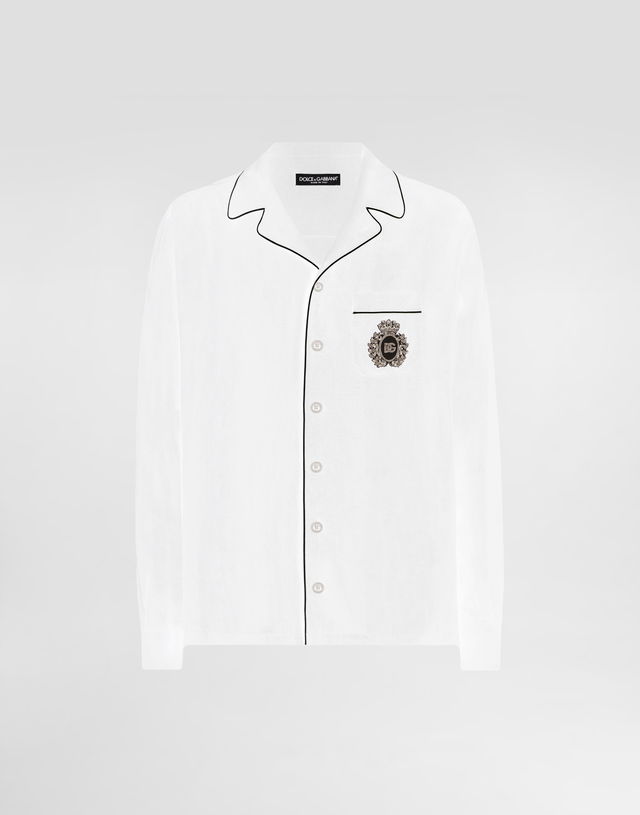 Dolce & Gabbana Linen Vanity Shirt with Heraldic Emblem