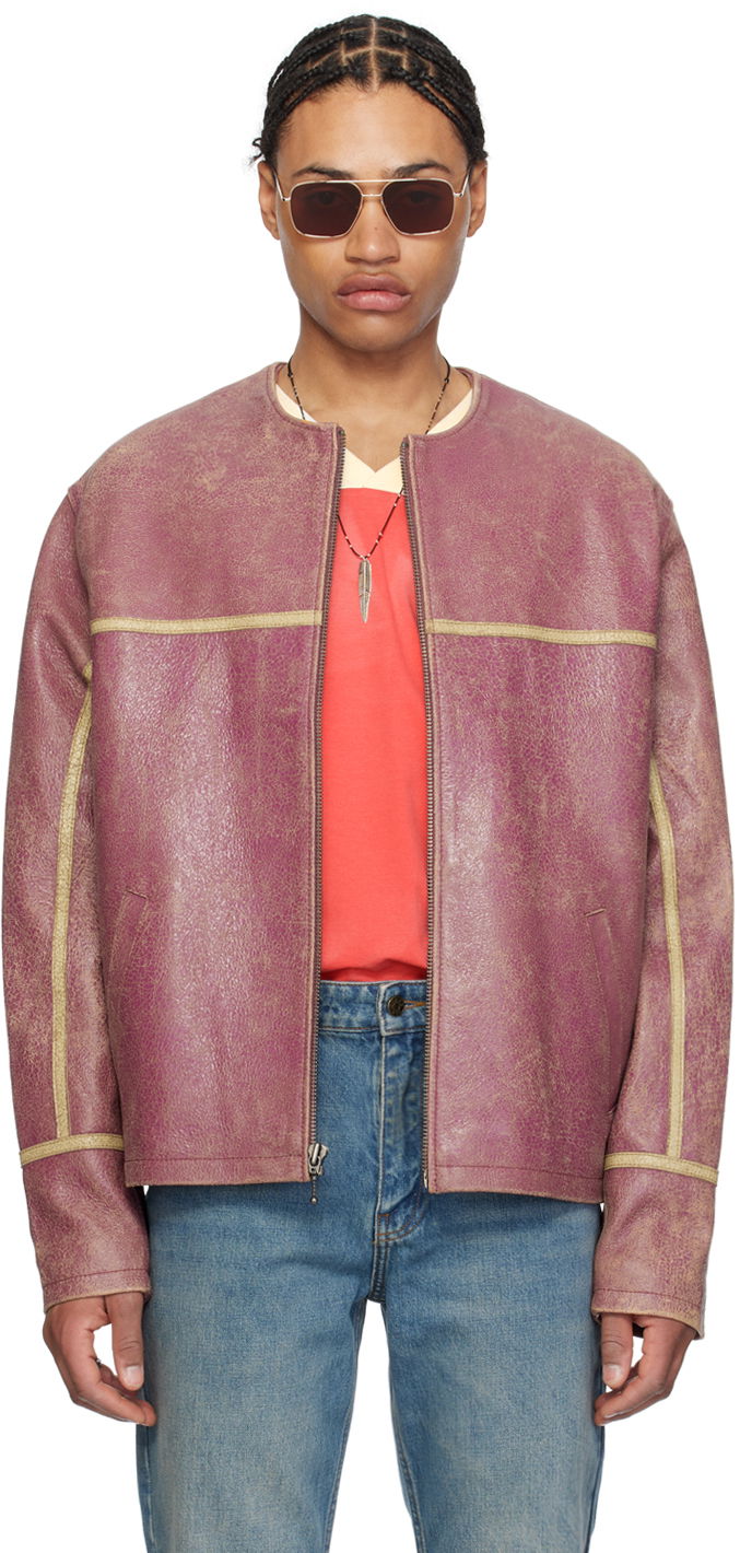 Яке GUESS USA Purple Round Neck Leather Jacket Розово | M4GN13L0R10P669