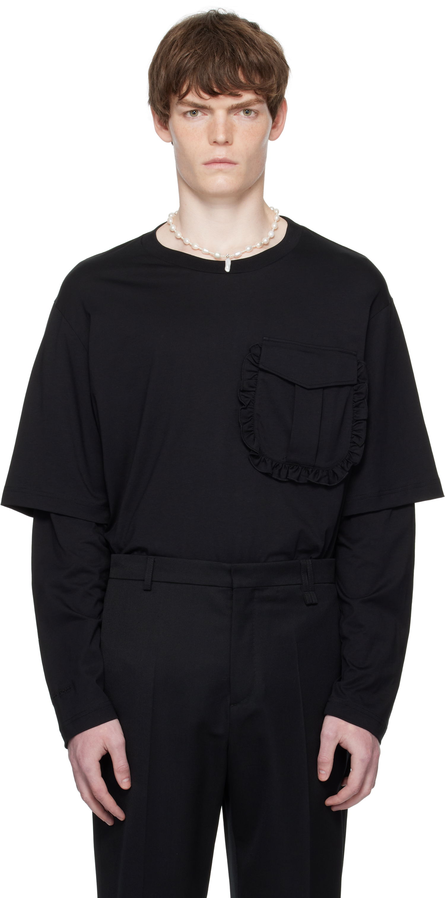 Тениска Simone Rocha Simone Rocha Layered Ruffle Pocket Long Sleeve T-Shirt Черно | 5379 0553, 0