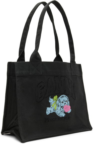 Голяма пазарска чанта GANNI Puppy Graphic 'Please Recycle' Large Tote Черно | A7158, 1