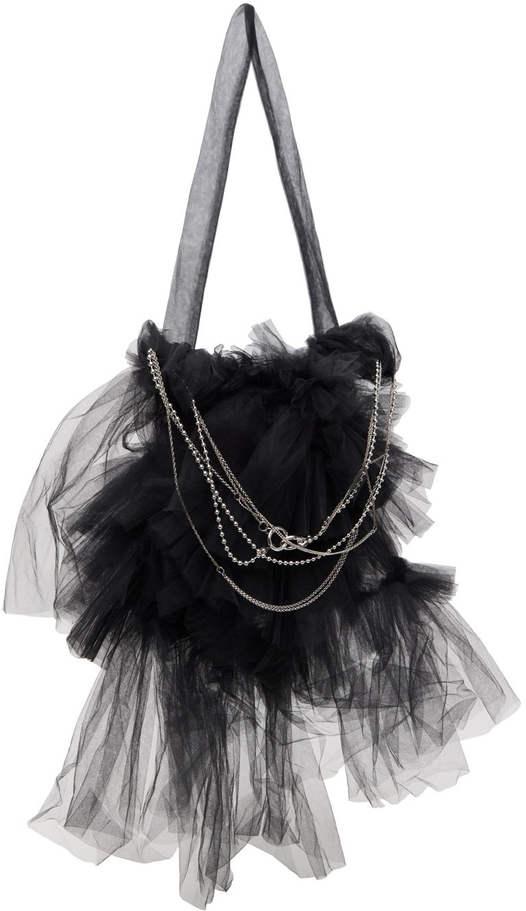 Голяма пазарска чанта Collina Strada Collina Strada Small Mist Tulle Tote Bag with Chains Черно | XX9019, 1