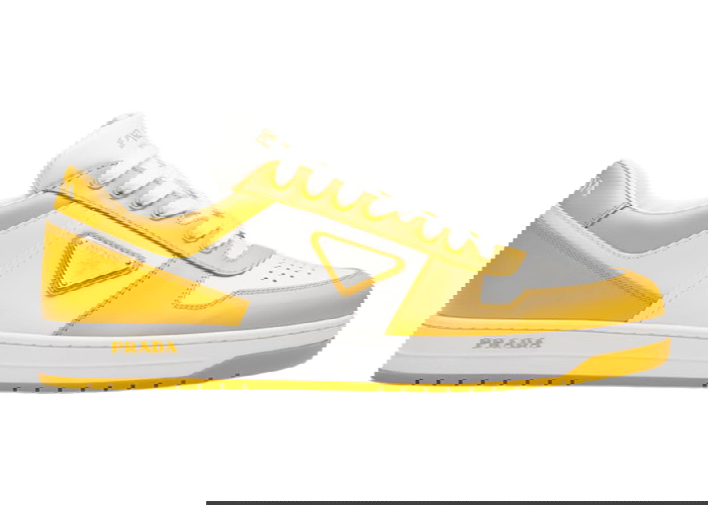 Кецове и обувки Prada Downtown Low Top Sneakers Leather White Yellow Sun Жълто | 2EE364_3LKG_F0A7U, 0