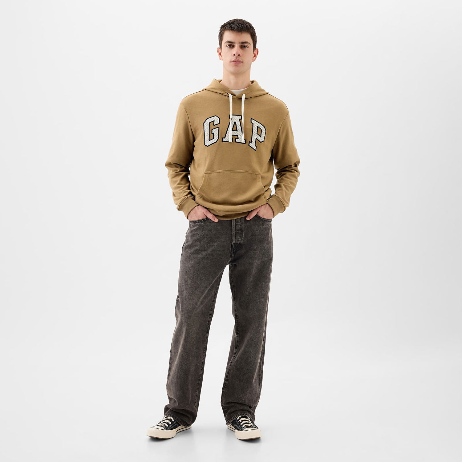Суитчър GAP French Terry Pullover Logo Hoodie Perfect Khaki Зелено | 868458-00, 1