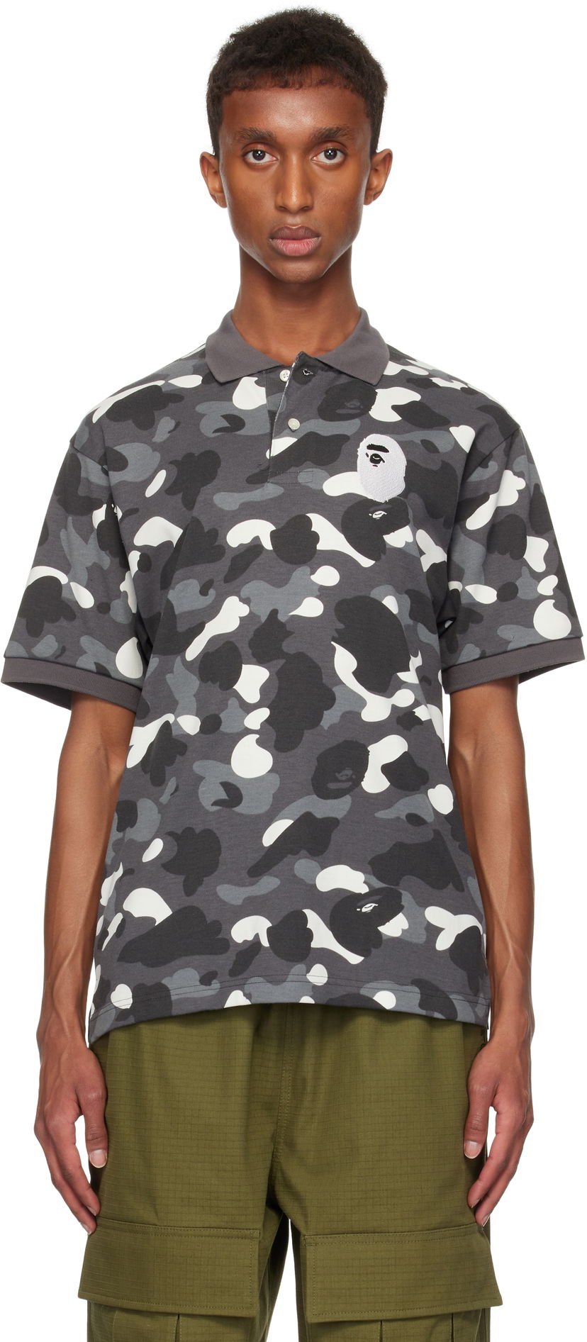 Поло тениска BAPE Ape Head Relaxed Fit Polo Черно | 001POK301003M