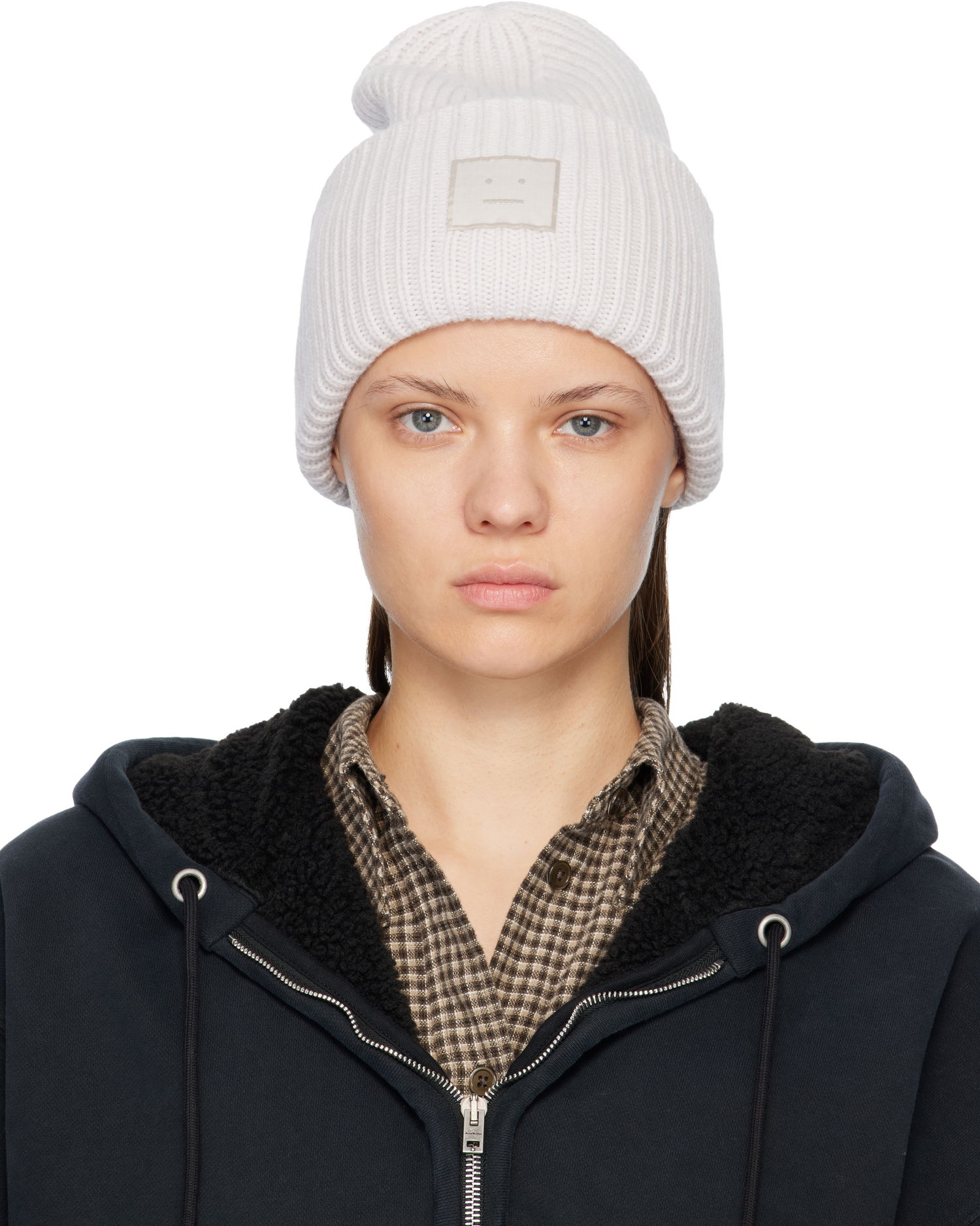 Шапка Acne Studios Large Face Logo Beanie Бяло | C40424-, 0