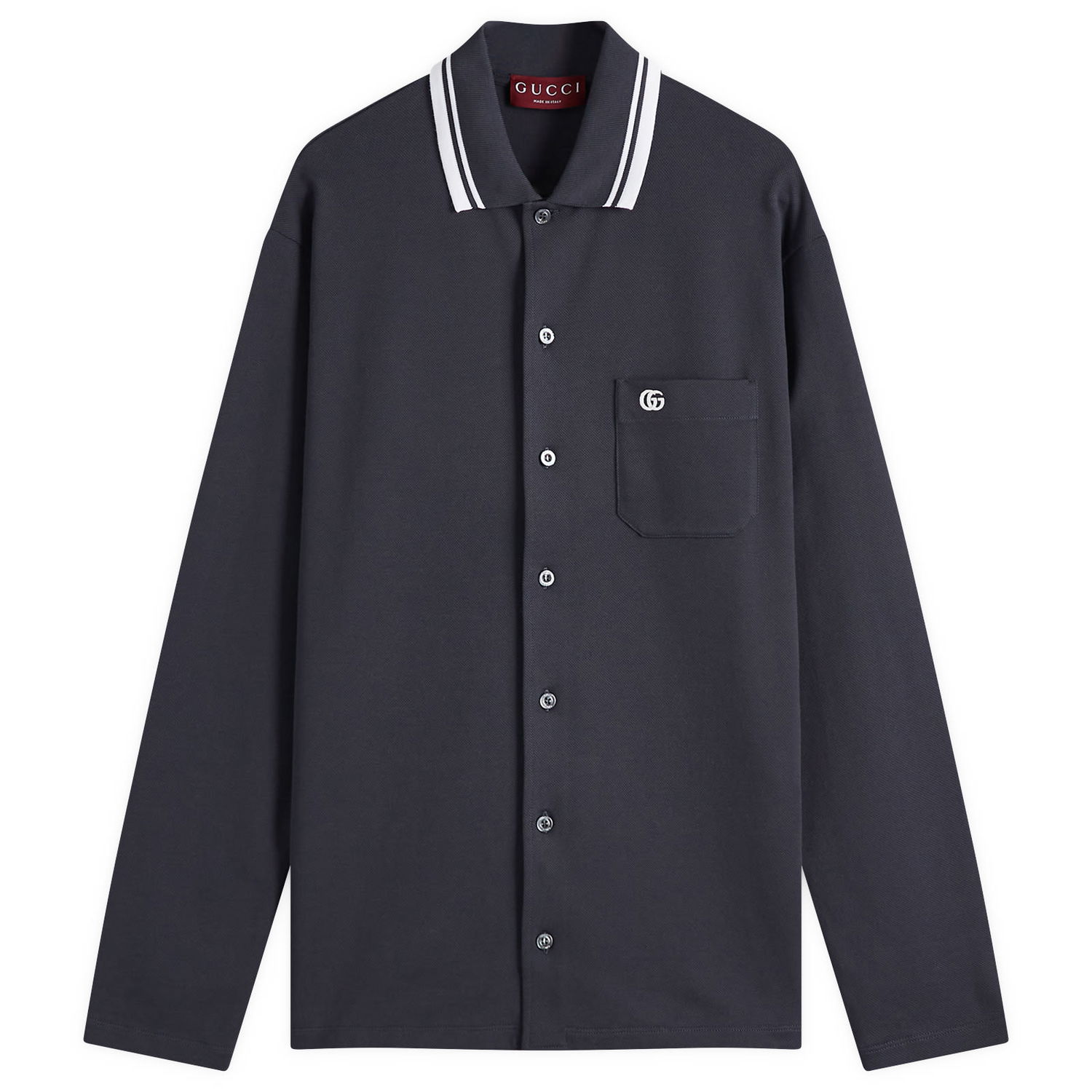 Поло тениска Gucci Gucci Stretch Cotton Long Sleeve Polo Shirt, Size Medium Тъмно синьо | 815513-XJG16-1165, 1