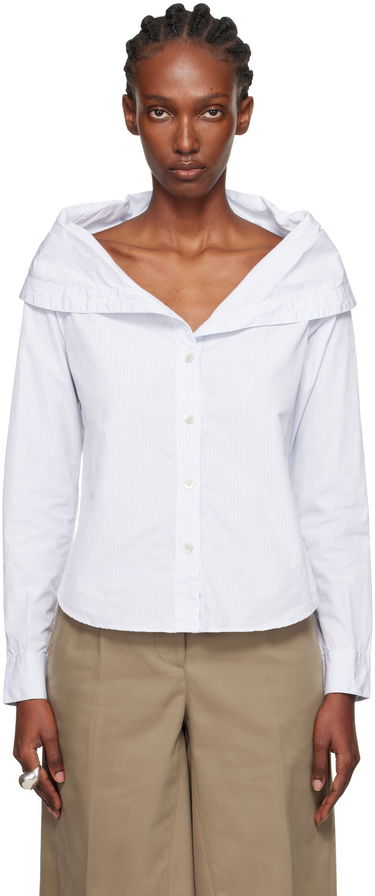 Риза OUR LEGACY Kaonashi Pinstriped Long-Sleeve Off-Shoulder Button-Up Shirt Бяло | W4252KD, 0