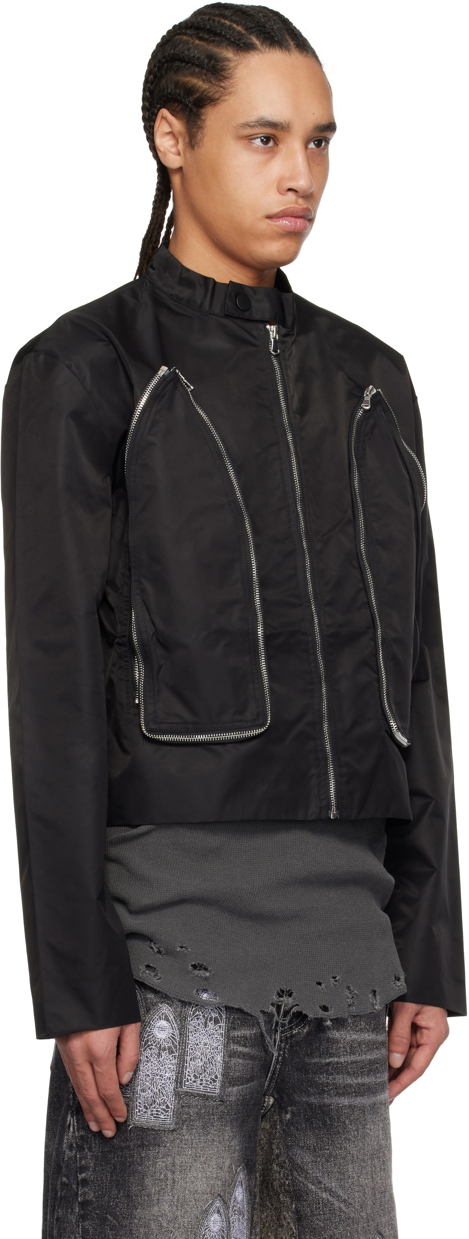 Яке бомбър Who Decides War Who Decides War Window Cropped Moto Jacket Черно | 1131510002SS25, 1