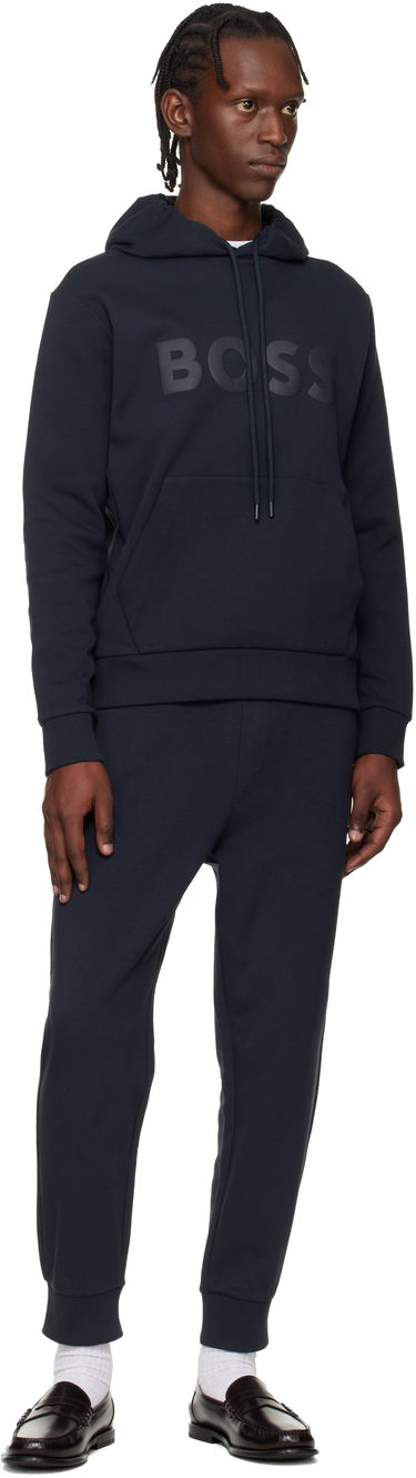 Суитчър BOSS Embossed Logo Drawstring Hoodie Тъмно синьо | 50555515, 3