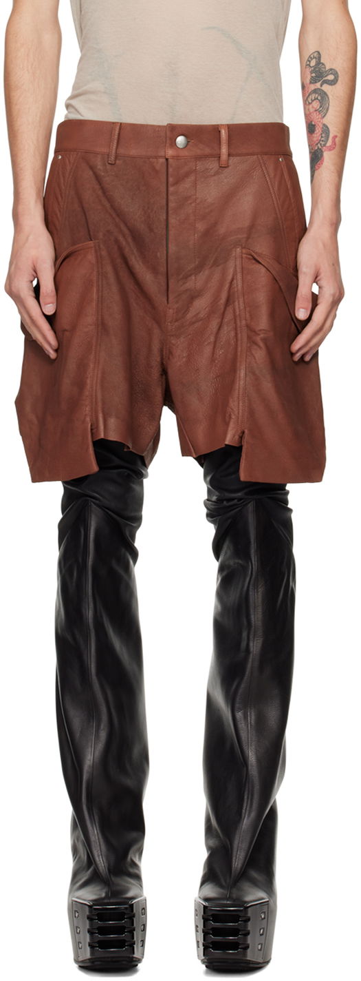 Къси панталони Rick Owens Rick Owens Porterville Stefan Cargo Leather Shorts Кафяво | RU02D6382 LBA, 0