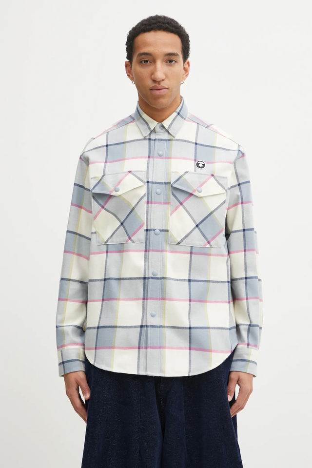 AAPE Now Plaid Flannel Regular Fit Classic Collar Shirt with Chest Pockets