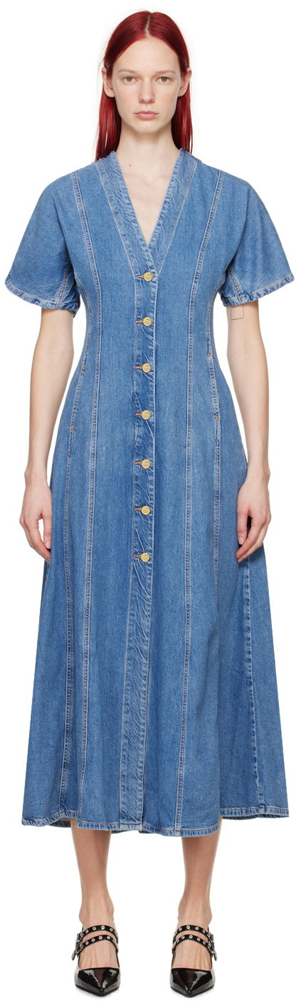 Pокля GANNI Denim Midi Dress With Buttons Синьо | J1462, 0