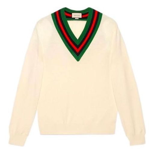 Пуловер Gucci Knit V-Neck Jumper Бяло | 576802-XKAUK-9133