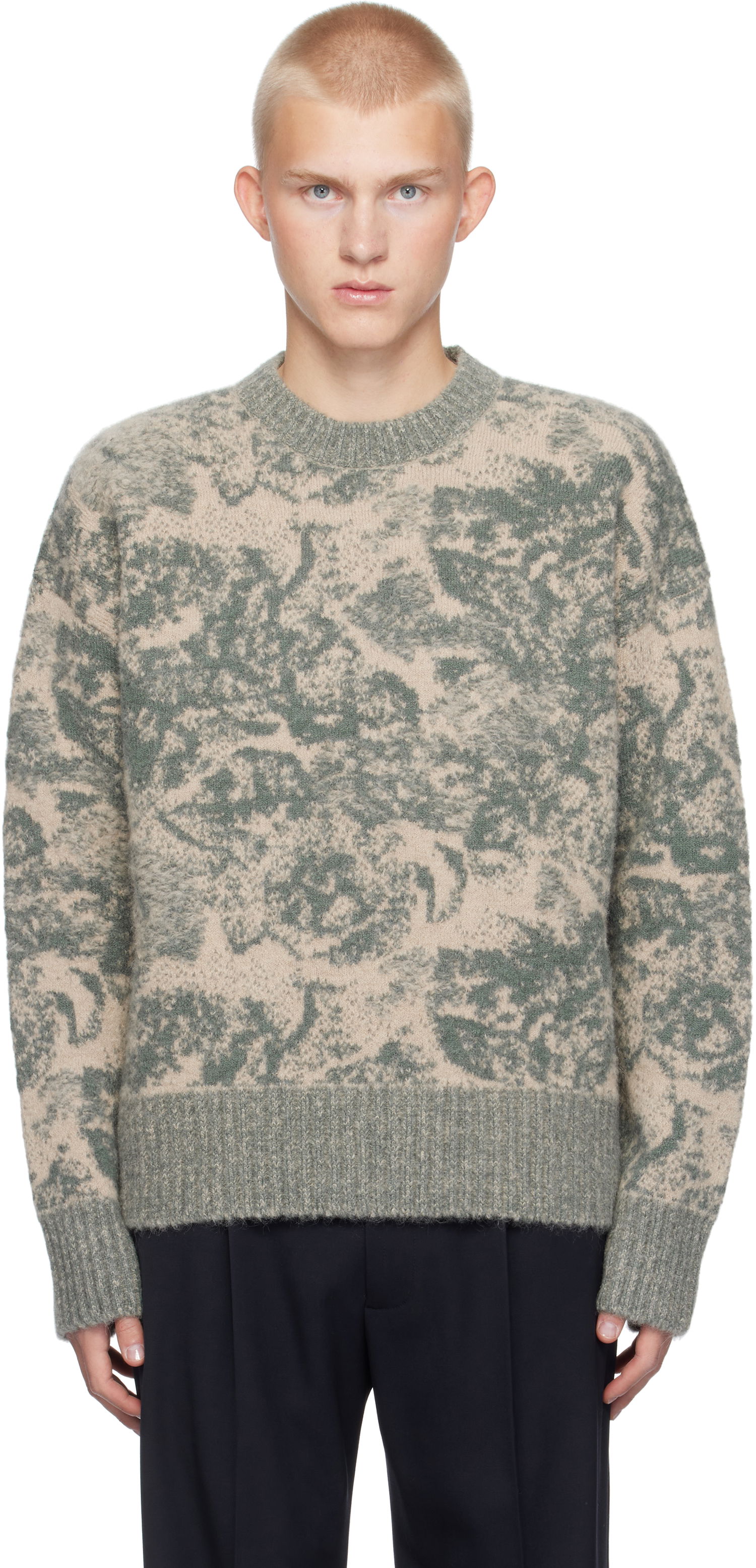 Пуловер AMI Alpaca Mohair Jacquard Crewneck Sweater Зелено | UKS048.KN0060, 0