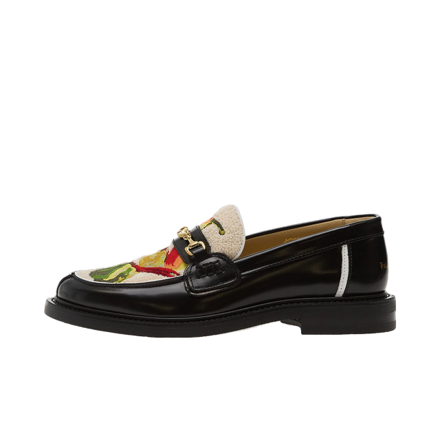 Embroidered Loafer with Sherpa Trim and Gold Bit